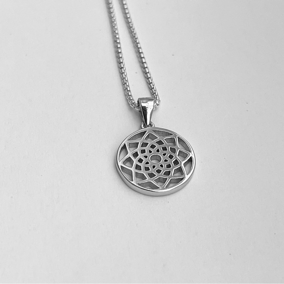 Sterling Silver Mandala Necklace, Boho Necklace, Silver Chain, Flower Necklace - Picture 6 of 15